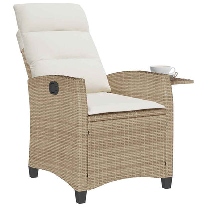 Sedia Reclinabile da Giardino con Tavolino Beige Polyrattan