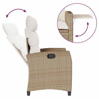 Sedia Reclinabile da Giardino con Tavolino Beige Polyrattan