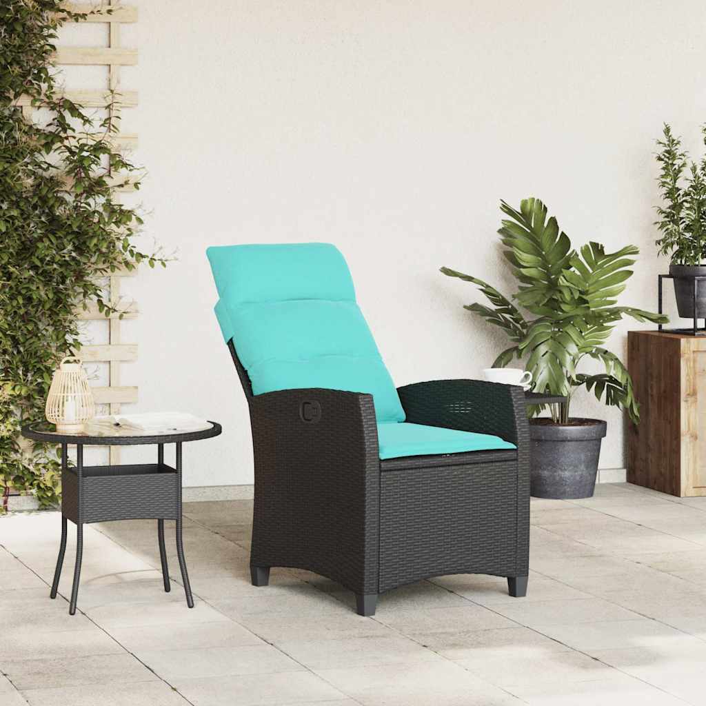 Sedia Reclinabile da Giardino con Tavolino Nera Polyrattan