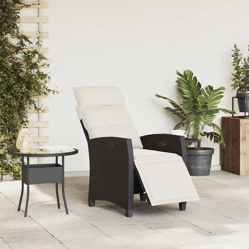 Sedia Reclinabile da Giardino con Tavolino Nera Polyrattan