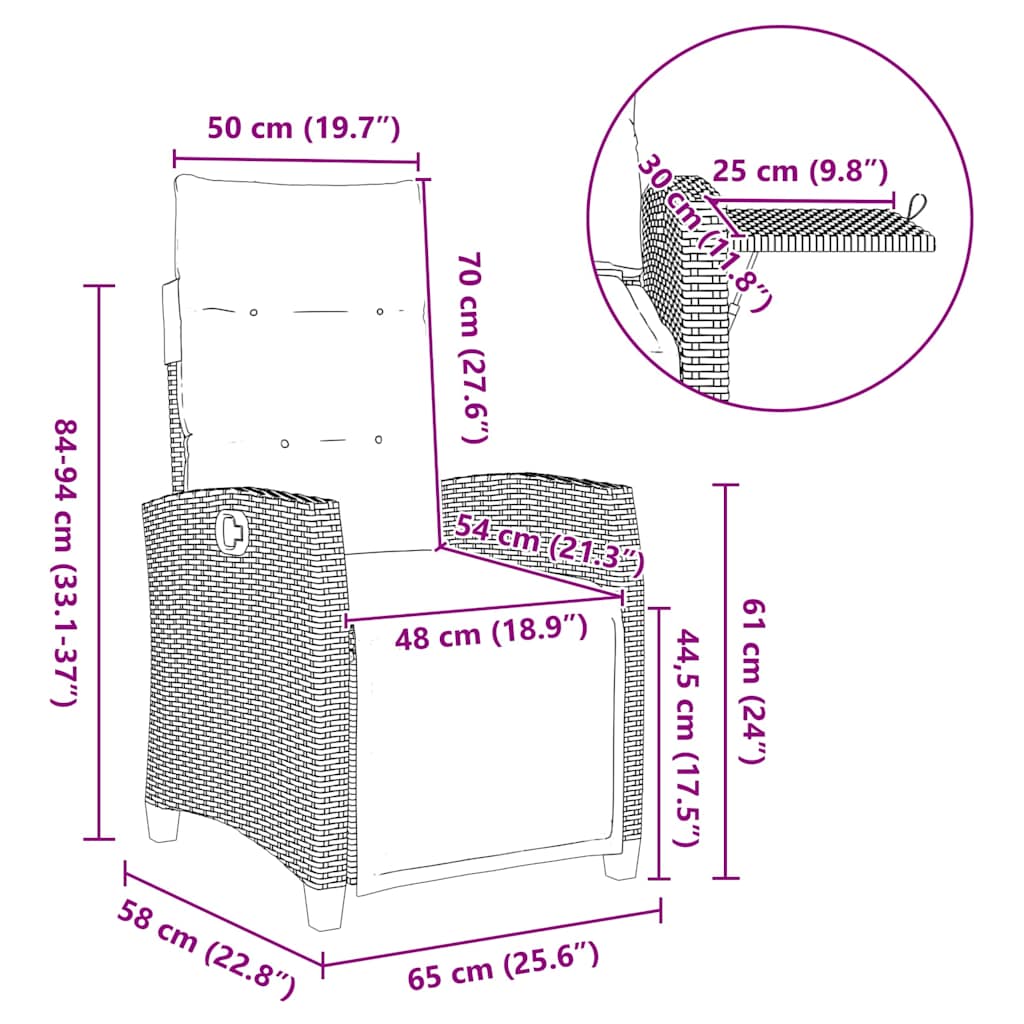 Sedia Reclinabile da Giardino con Tavolino Nera Polyrattan - homemem39