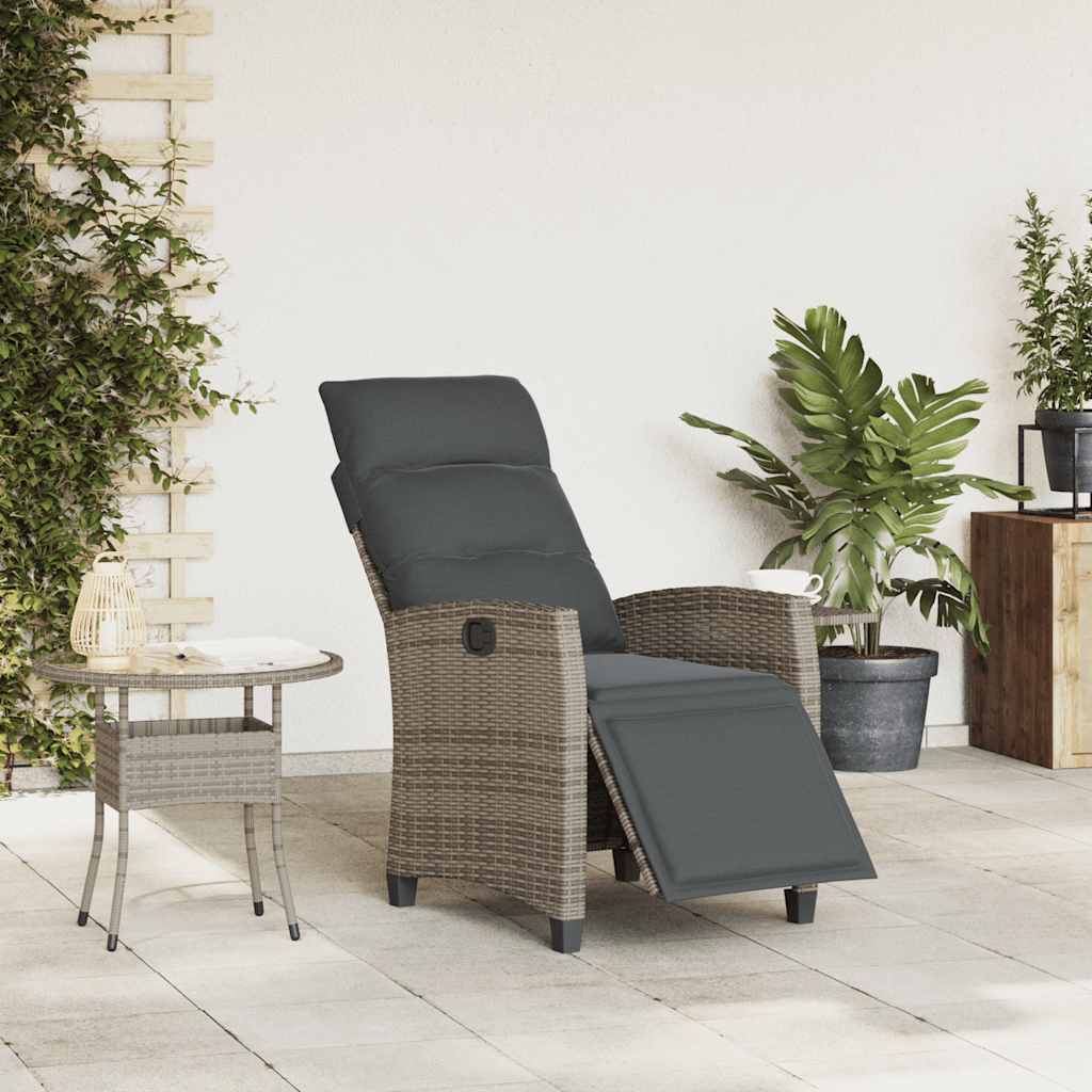 Sedia Reclinabile da Giardino con Tavolino Grigio Polyrattan