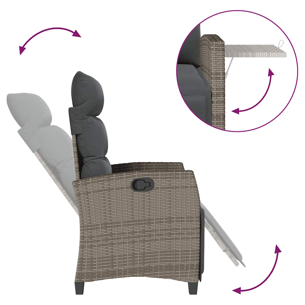 Sedia Reclinabile da Giardino con Tavolino Grigio Polyrattan - homemem39