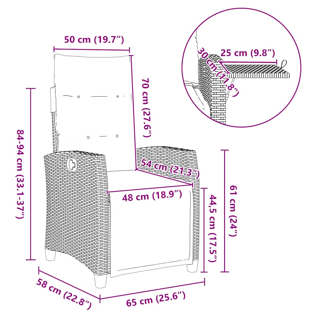 Sedia Reclinabile da Giardino con Tavolino Grigio Polyrattan - homemem39