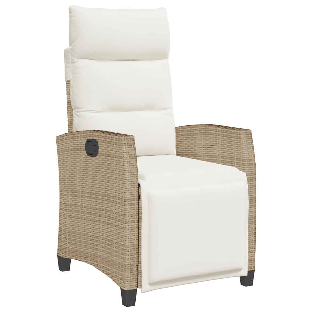 Sedia Reclinabile da Giardino con Tavolino Beige Polyrattan