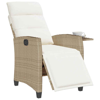 Sedia Reclinabile da Giardino con Tavolino Beige Polyrattan