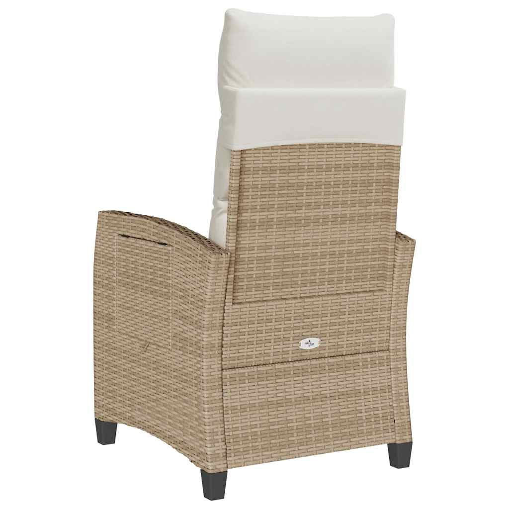 Sedia Reclinabile da Giardino con Tavolino Beige Polyrattan