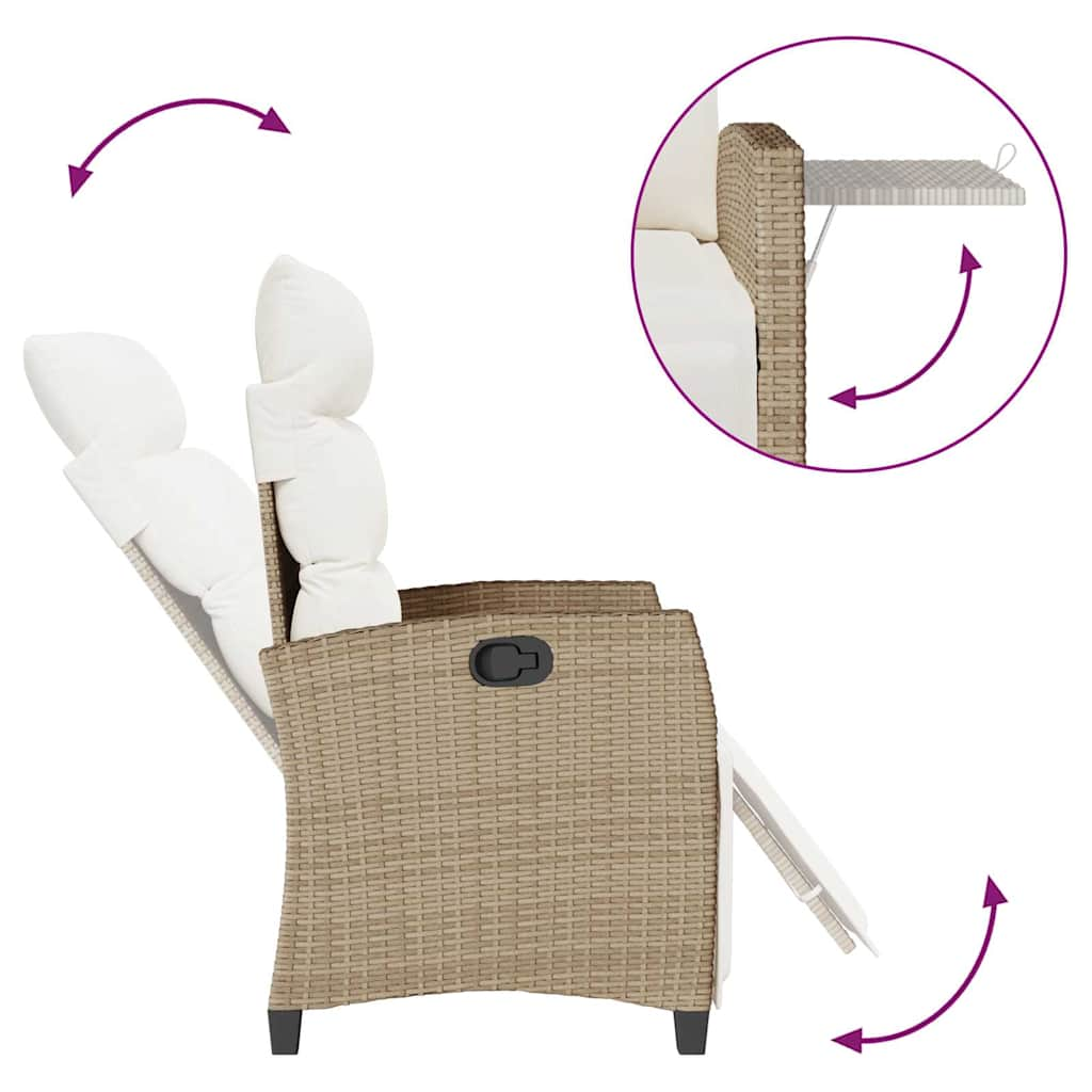 Sedia Reclinabile da Giardino con Tavolino Beige Polyrattan - homemem39