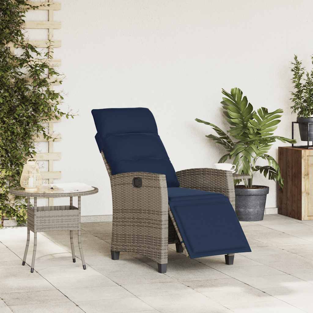 Sedia Reclinabile da Giardino con Tavolino Grigio Polyrattan