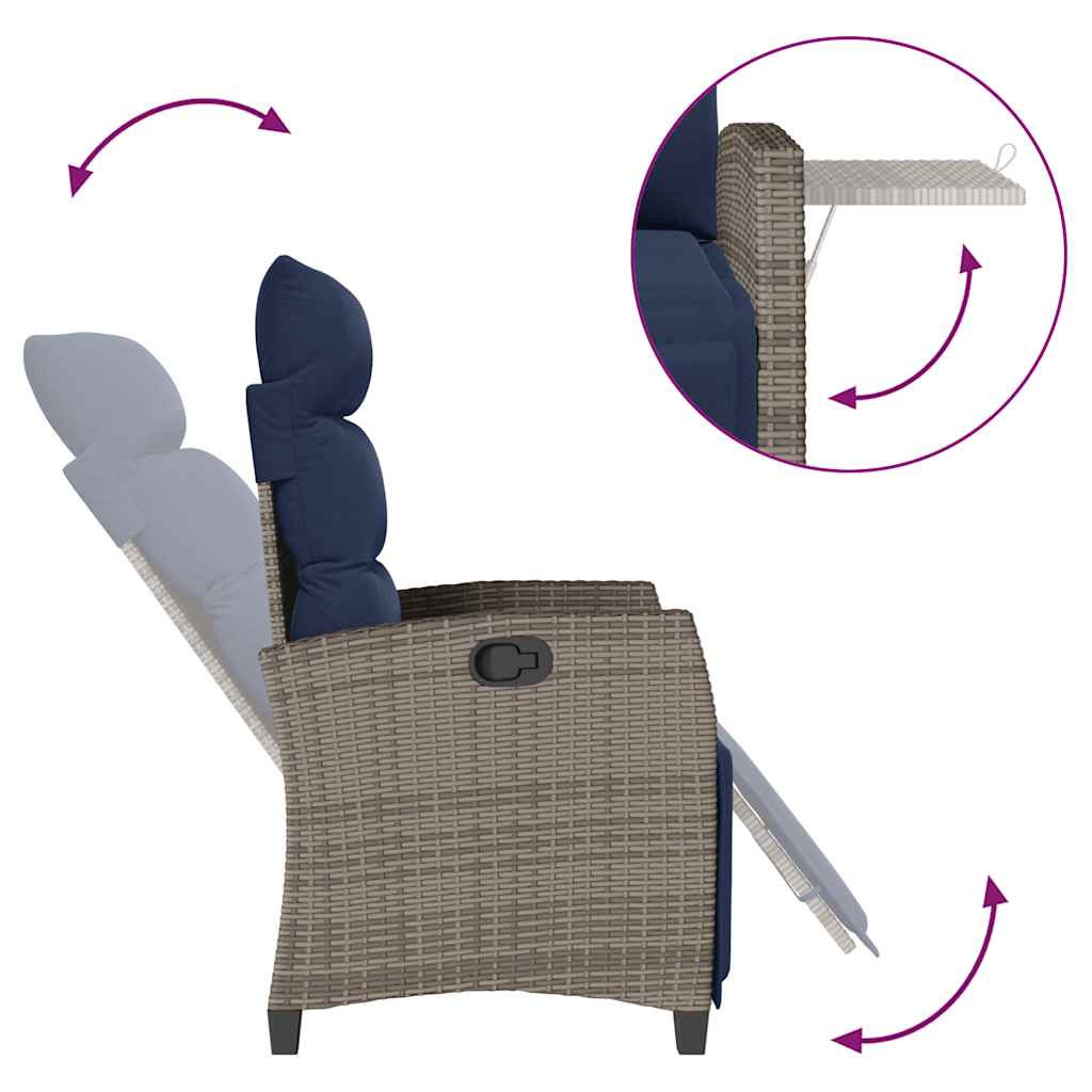 Sedia Reclinabile da Giardino con Tavolino Grigio Polyrattan - homemem39