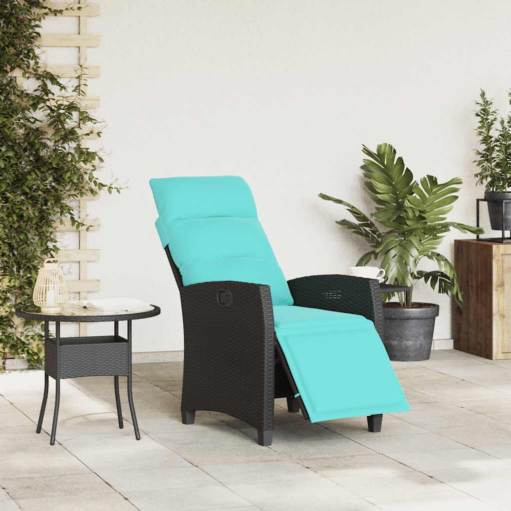 Sedia Reclinabile da Giardino con Tavolino Nera Polyrattan - homemem39