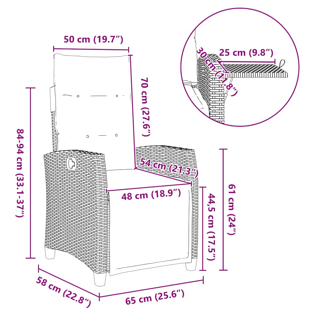 Sedia Reclinabile da Giardino con Tavolino Nera Polyrattan - homemem39