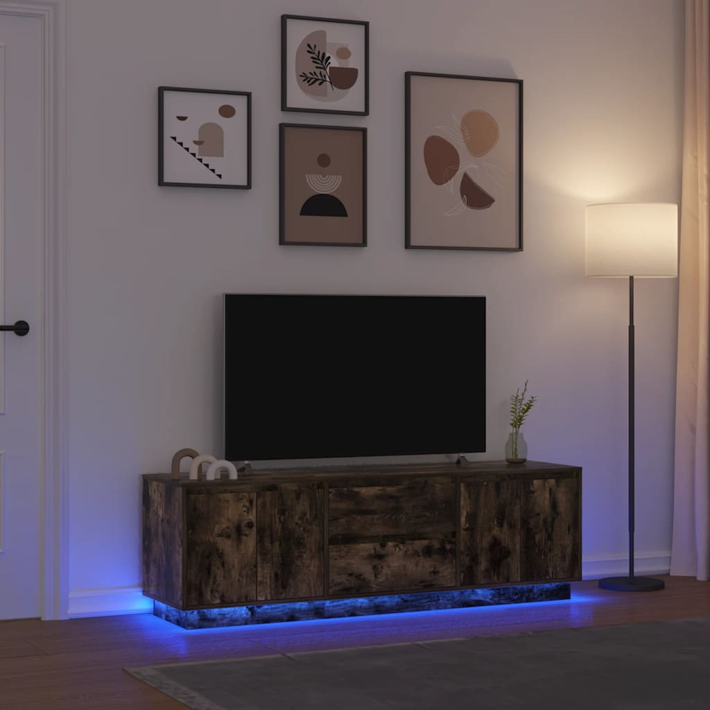 Mobile Porta TV con Luci LED Rovere Fumo 160,5x41x50 cm