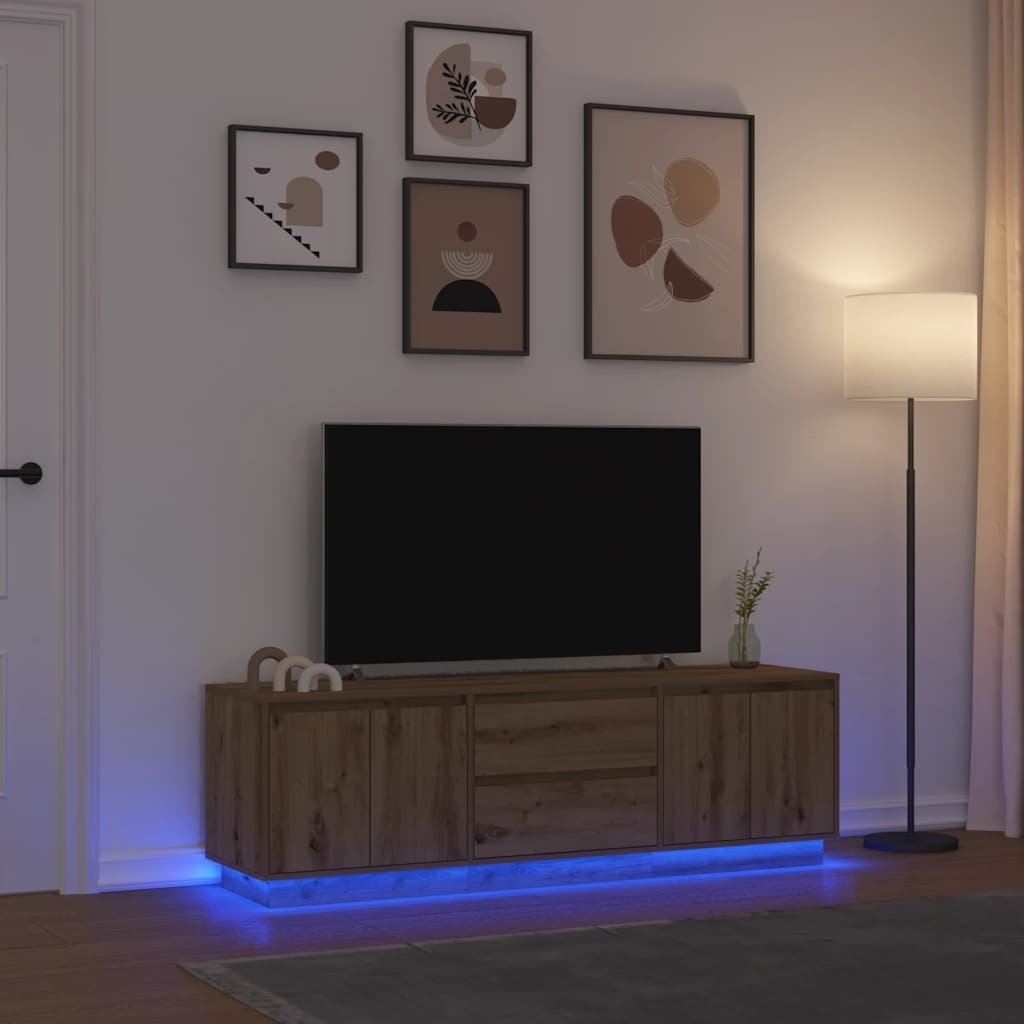 Mobile Porta TV con Luci LED Rovere Artigianale 160,5x41x50 cm