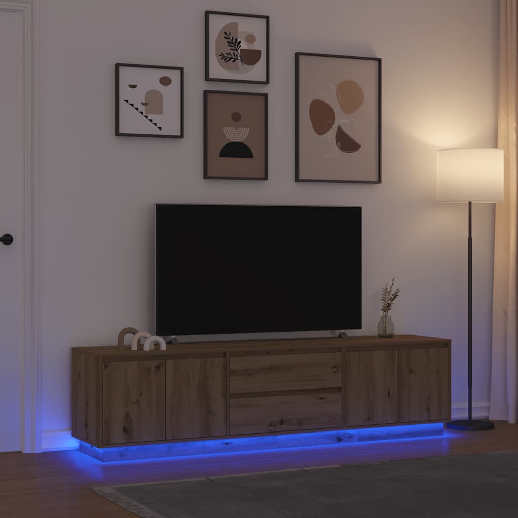 Mobile Porta TV con Luci LED Rovere Artigianale 193,5x41x50 cm - homemem39