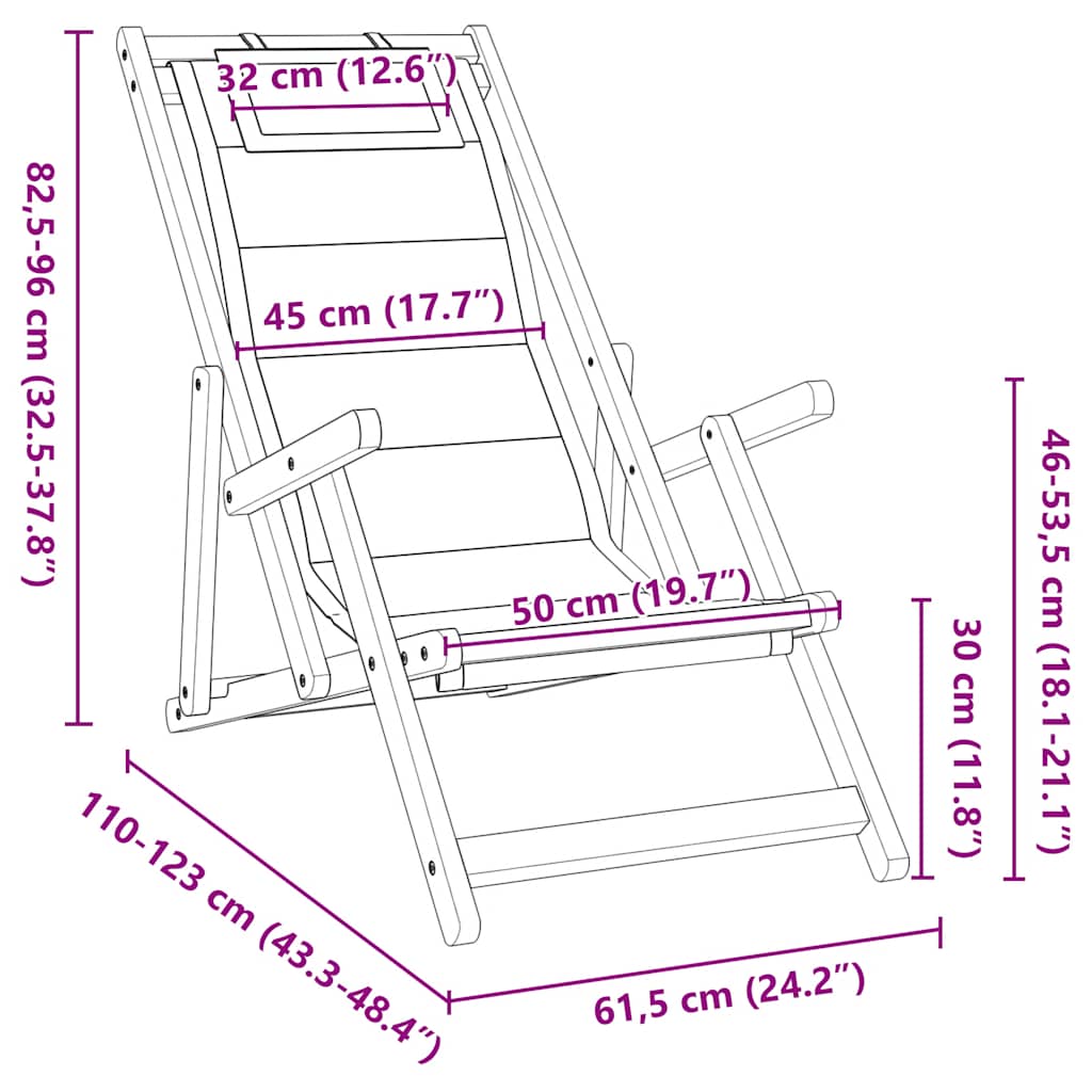 Sedia da Spiaggia Pieghevole Braccioli Legno Acacia&Textilene - homemem39