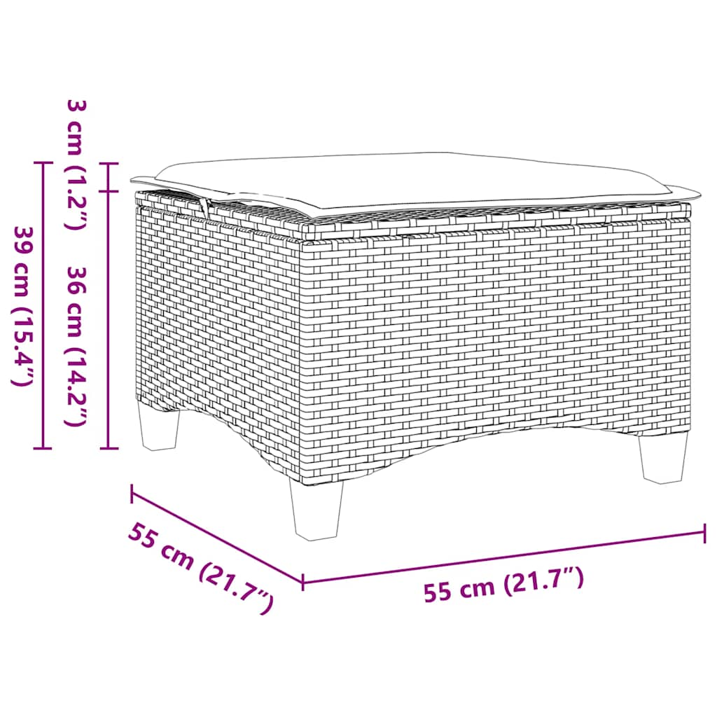 Sgabelli Giardino con Cuscini 2 pz Grigio 55x55x36cm Polyrattan