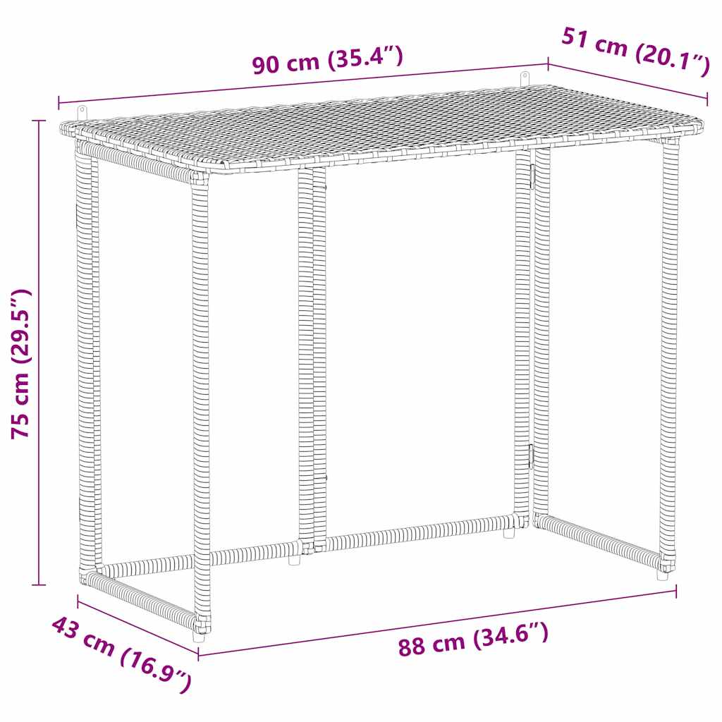 Tavolo da Giardino Pieghevole Nero 90x51x75 cm in Polyrattan - homemem39