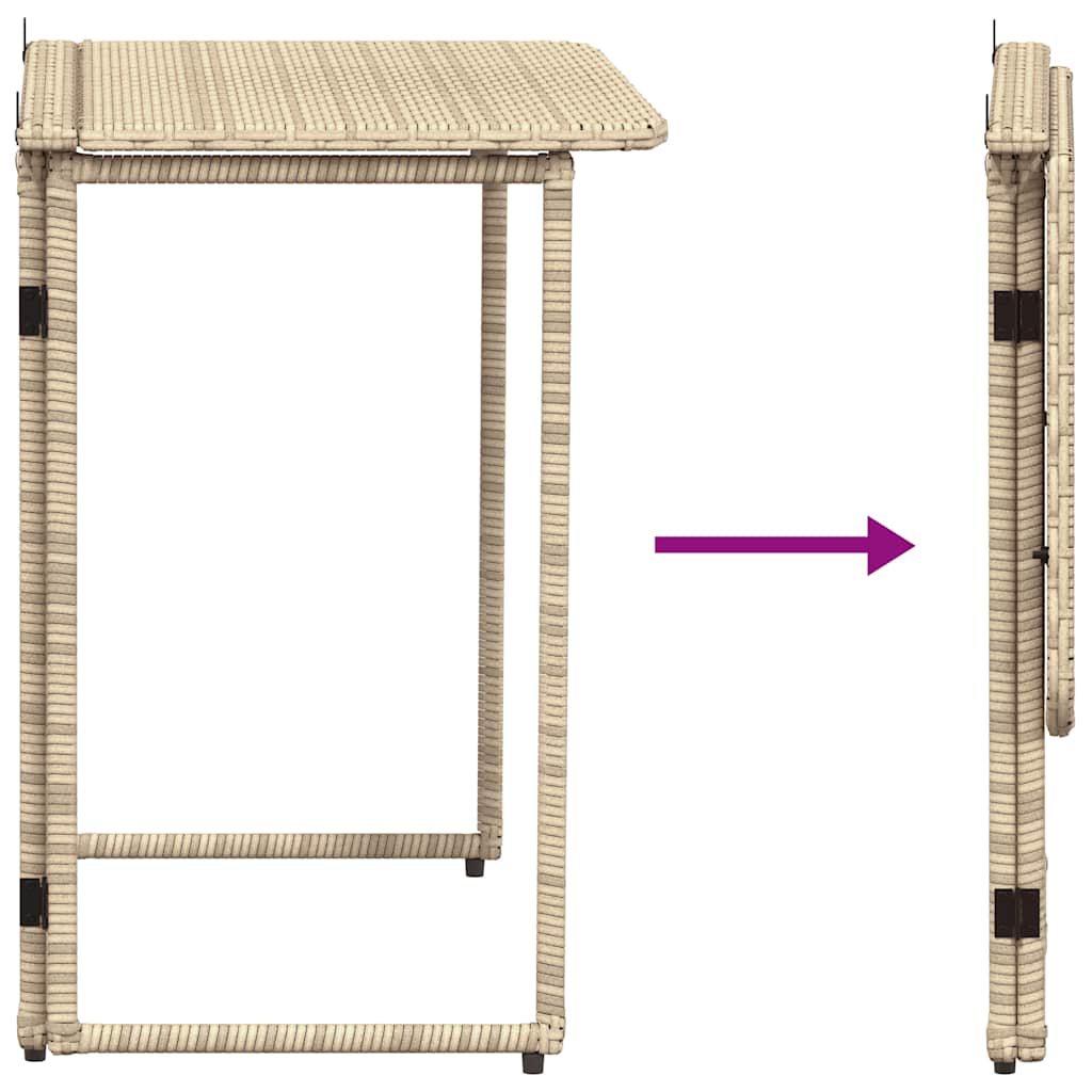 Tavolino da Giardino Pieghevole Beige 90x51x75 cm in Polyrattan