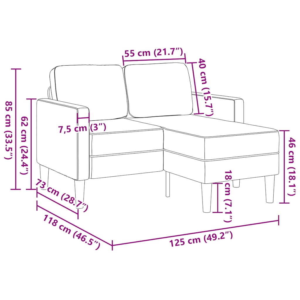 Divano 2 Posti con Chaise a L Grigio Chiaro 125 cm in Tessuto - homemem39