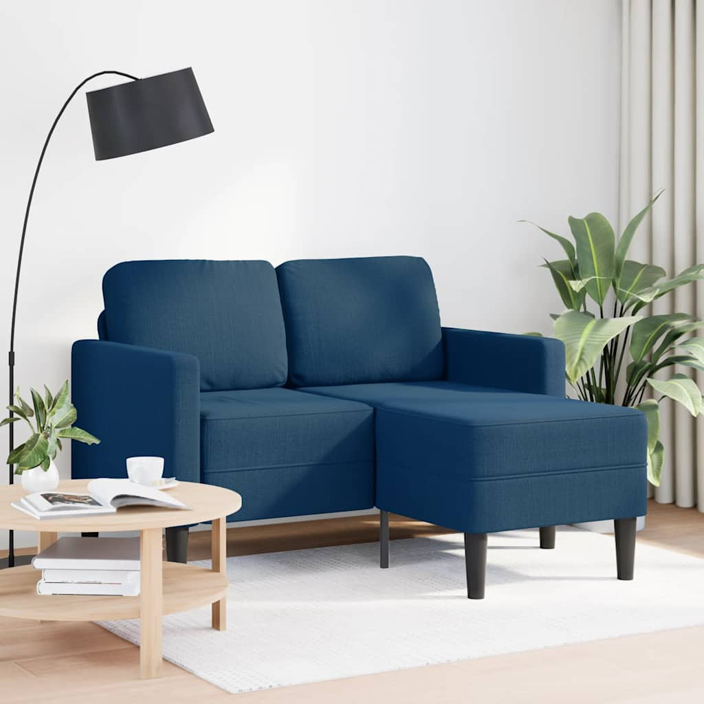 Divano 2 Posti con Chaise longue a L Blu 125 cm in Tessuto - homemem39