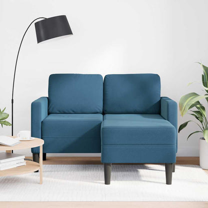 Divano 2 Posti con Chaise longue a L Blu 125 cm in Velluto