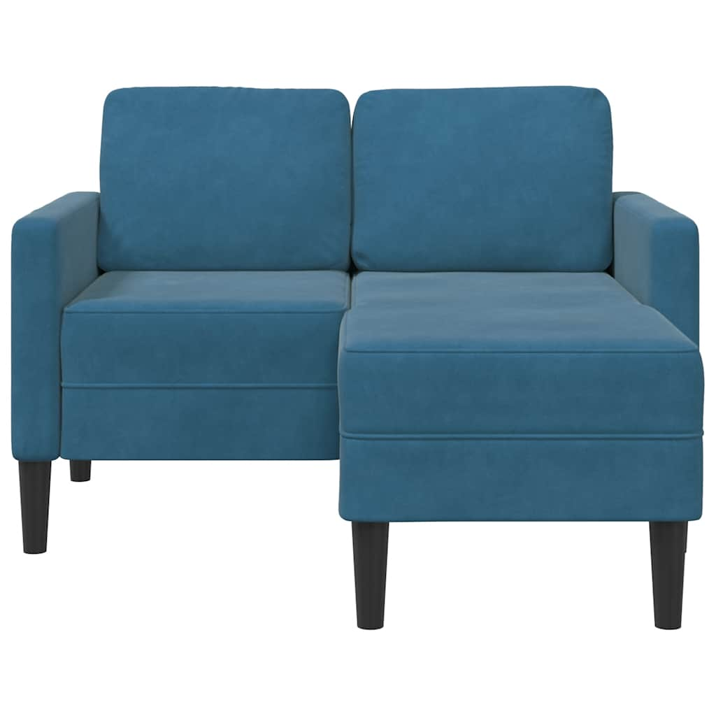 Divano 2 Posti con Chaise longue a L Blu 125 cm in Velluto