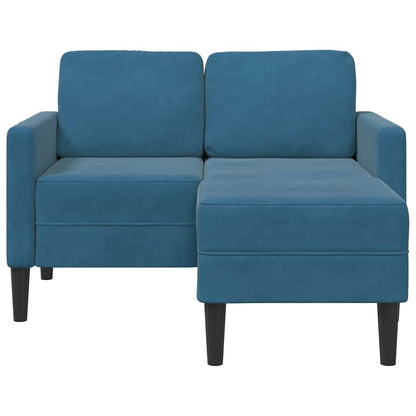 Divano 2 Posti con Chaise longue a L Blu 125 cm in Velluto