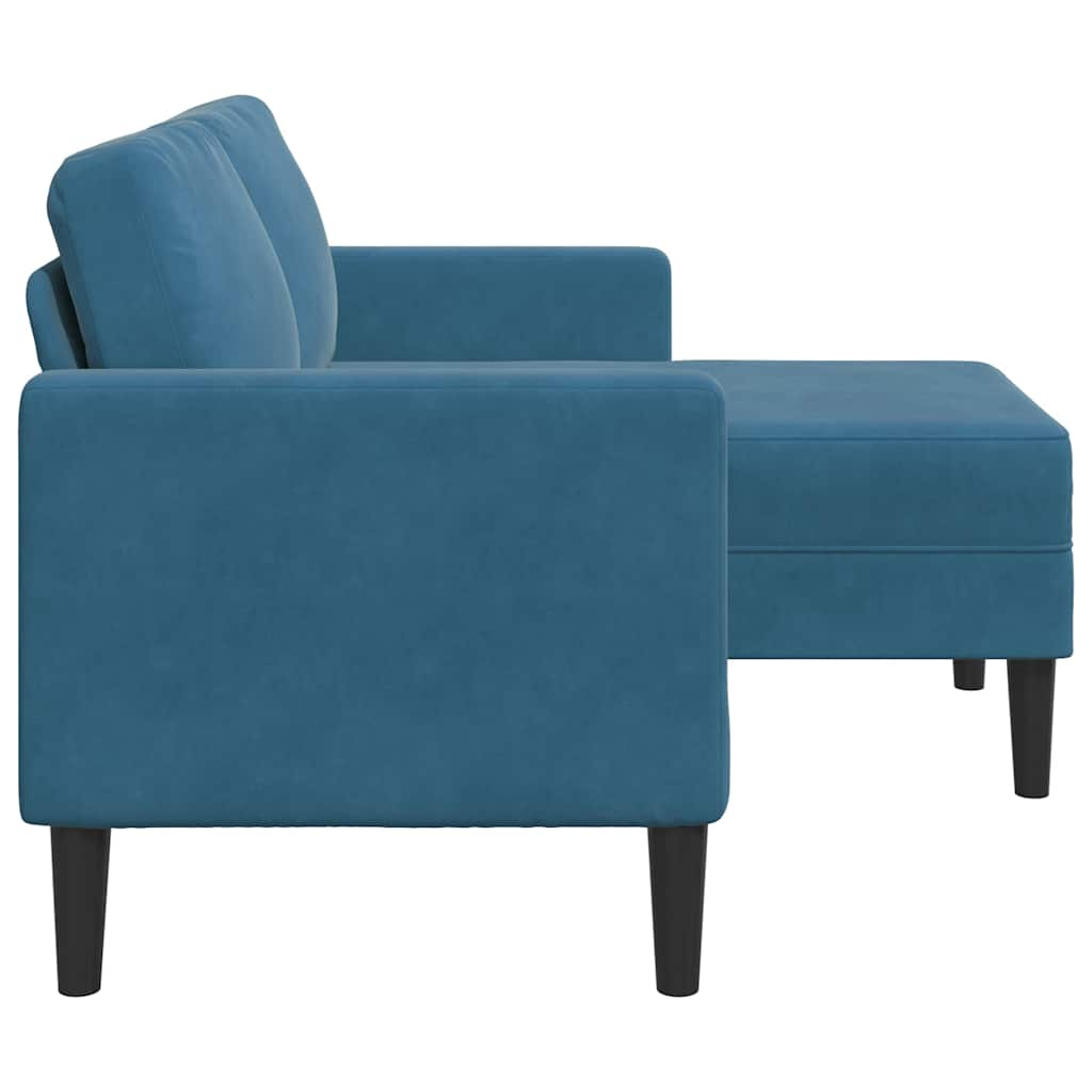 Divano 2 Posti con Chaise longue a L Blu 125 cm in Velluto