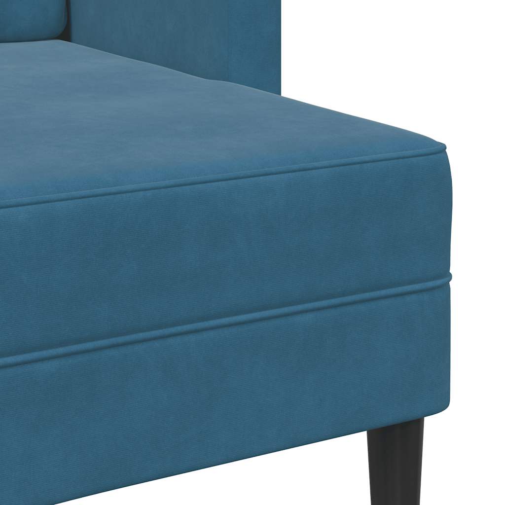 Divano 2 Posti con Chaise longue a L Blu 125 cm in Velluto