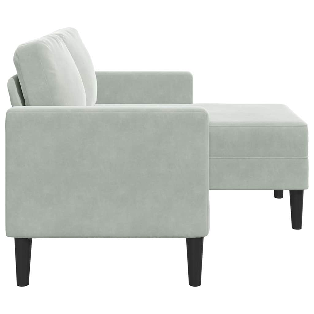 Divano 2 Posti con Chaise a L Grigio Chiaro 125 cm in Velluto - homemem39