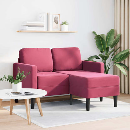 Divano 2 Posti con Chaise longue a L Rosso Vino 125 cm Velluto - homemem39