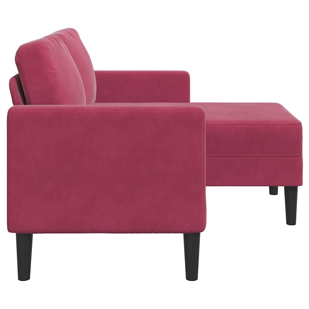 Divano 2 Posti con Chaise longue a L Rosso Vino 125 cm Velluto - homemem39