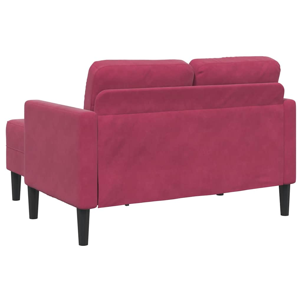 Divano 2 Posti con Chaise longue a L Rosso Vino 125 cm Velluto