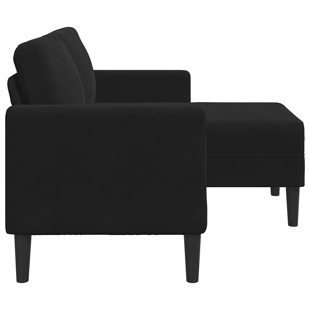 Divano 2 Posti con Chaise longue a L Nero 125 cm Velluto