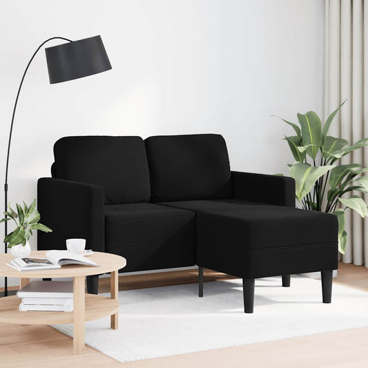 Divano 2 Posti con Chaise longue a L Nero 125 cm Velluto