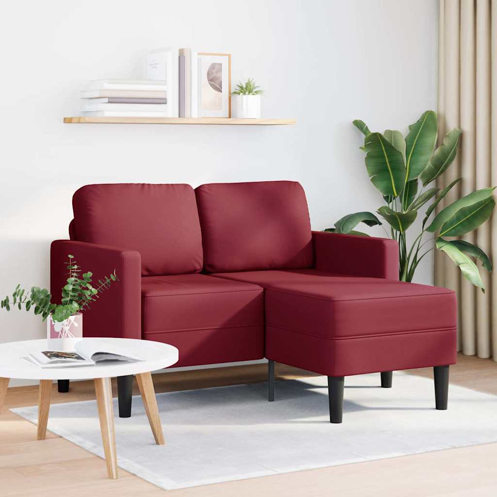 Divano 2 Posti con Chaise a L Rosso Vino 125 cm in Similpelle