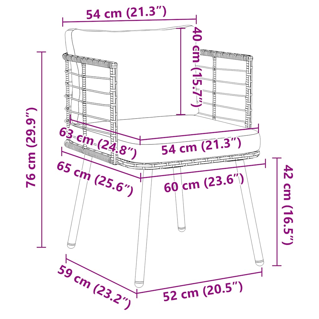 Sedie da Giardino 2pz con Cuscini Naturale in Polyrattan - homemem39