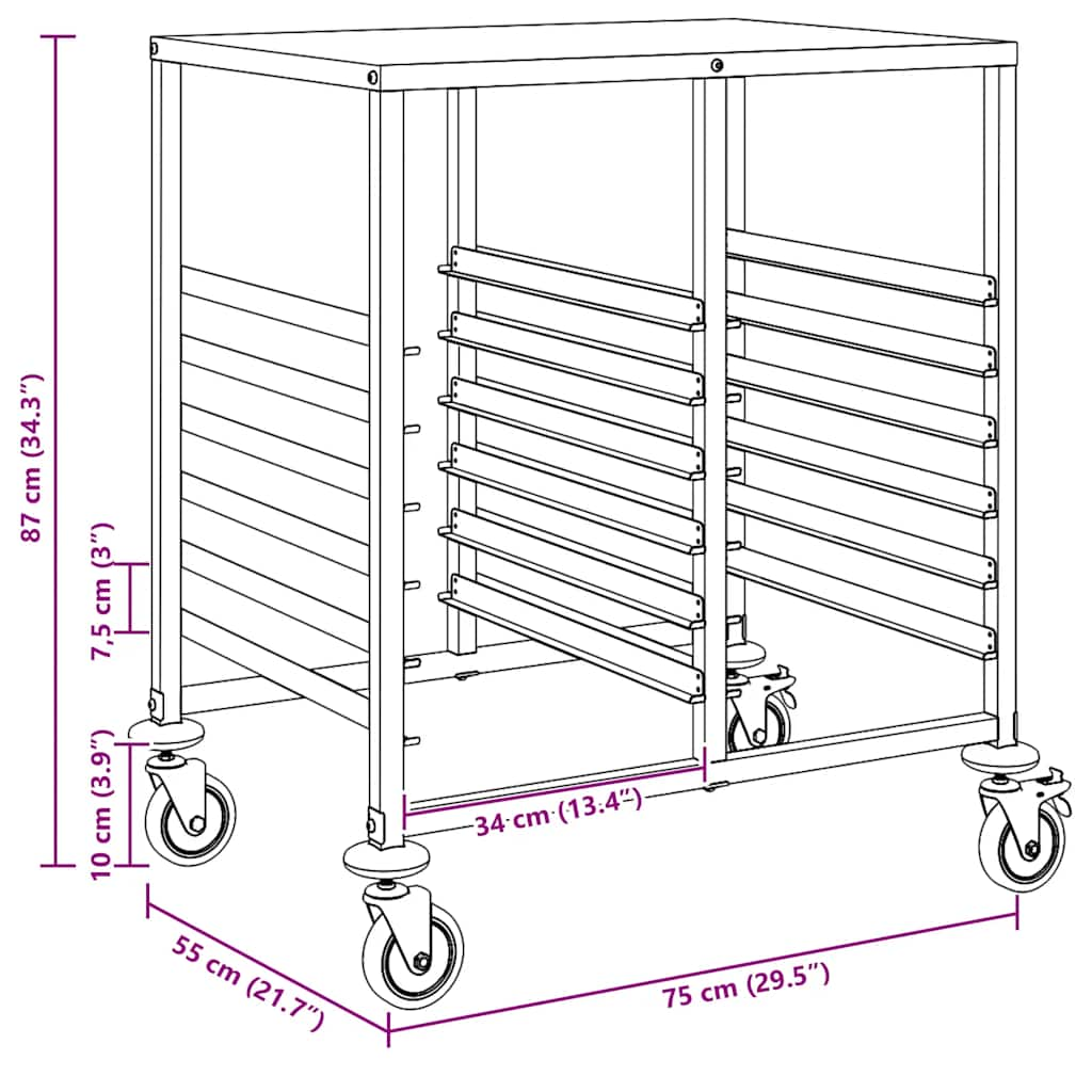 Carrello Portateglie con 12 GN Contenitori 75x55x87 cm