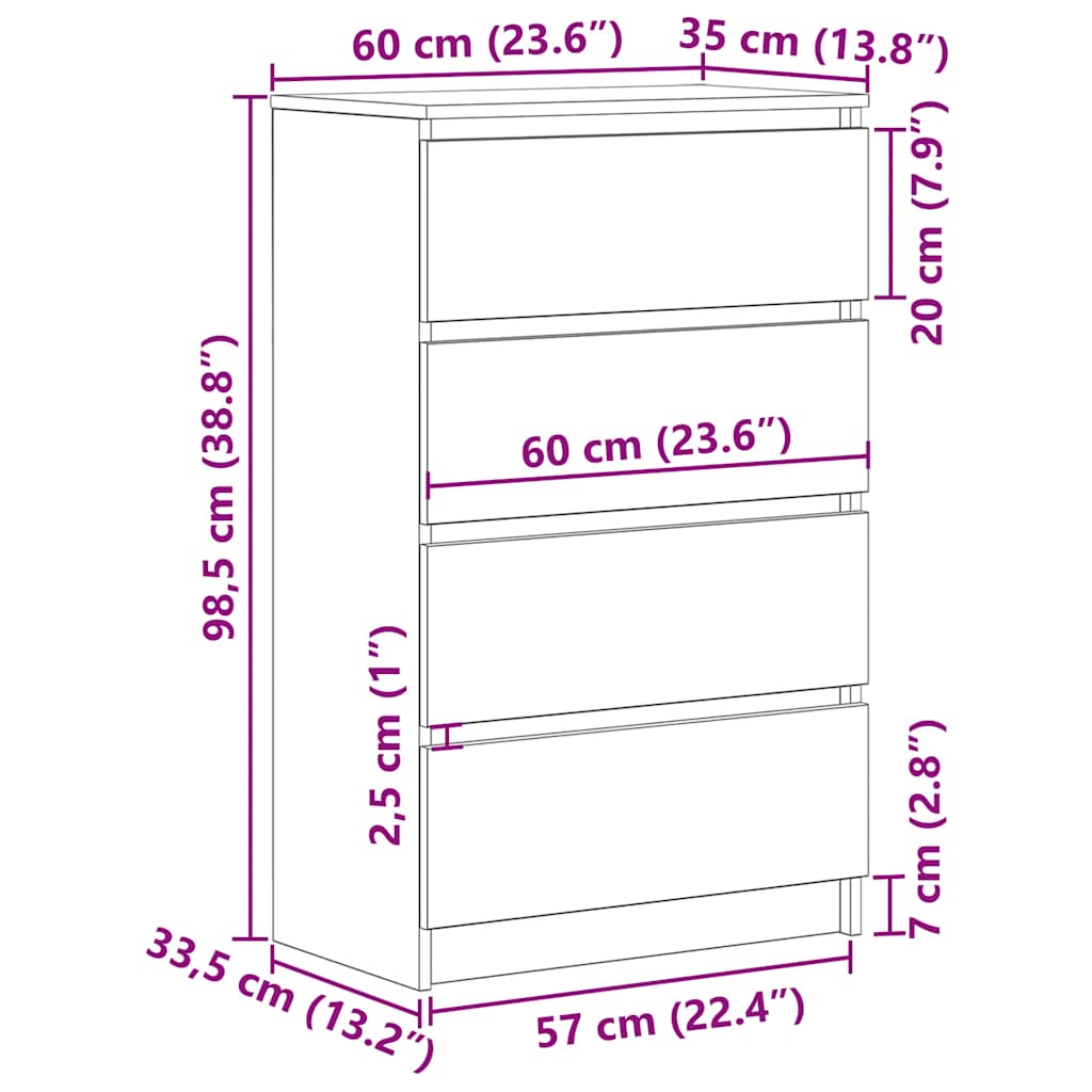 Credenza Rovere Nero 60x35x98,5 cm in Legno Multistrato - homemem39