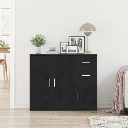 Credenza Rovere Nero 91x29,5x75 cm in Legno Multistrato - homemem39