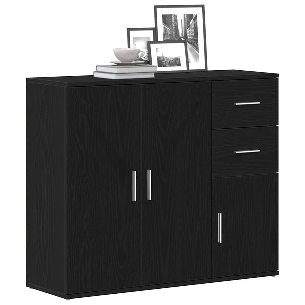 Credenza Rovere Nero 91x29,5x75 cm in Legno Multistrato - homemem39