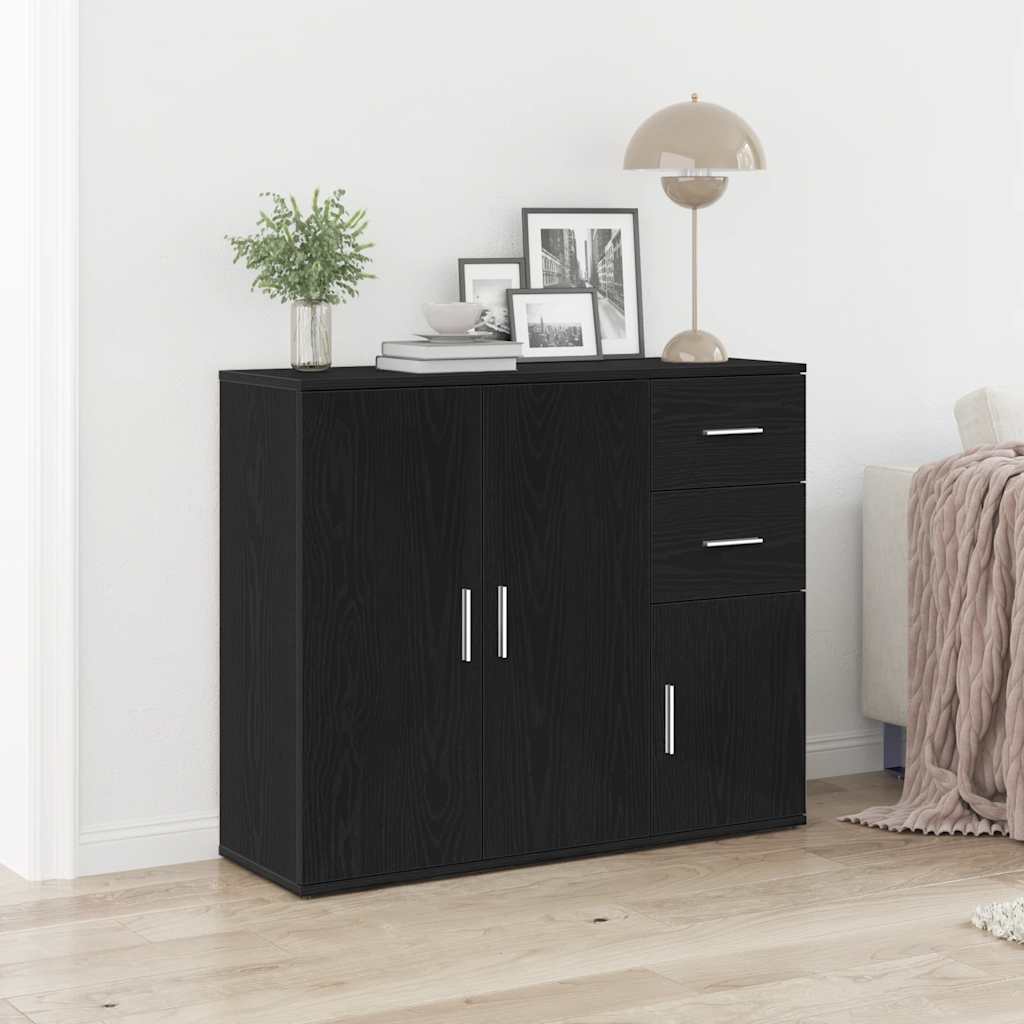 Credenza Rovere Nero 91x29,5x75 cm in Legno Multistrato - homemem39