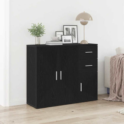 Credenza Rovere Nero 91x29,5x75 cm in Legno Multistrato