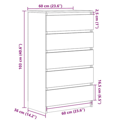 Cassettiera Rovere Nero 60x36x103 cm in Legno Multistrato