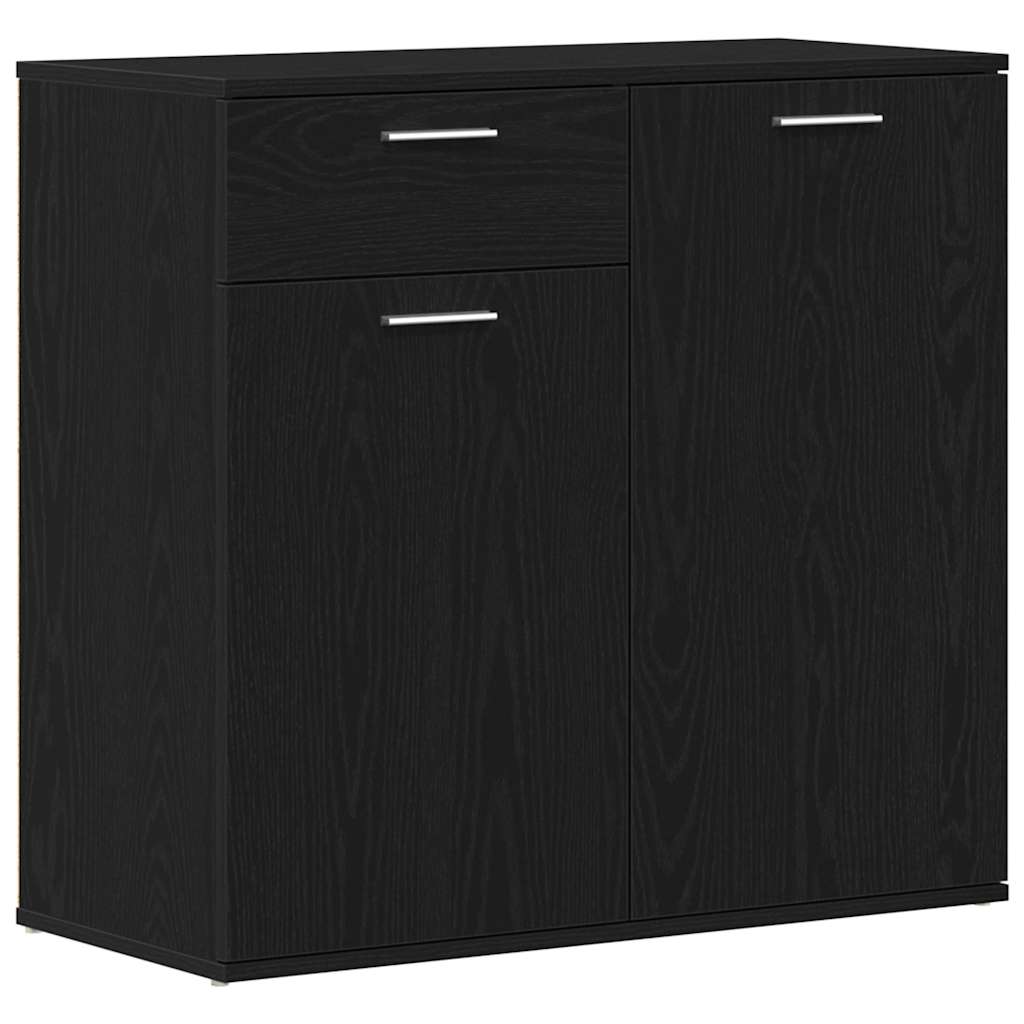 Credenza Rovere Nero 80x36x75 cm in Legno Multistrato