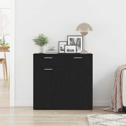 Credenza Rovere Nero 80x36x75 cm in Legno Multistrato