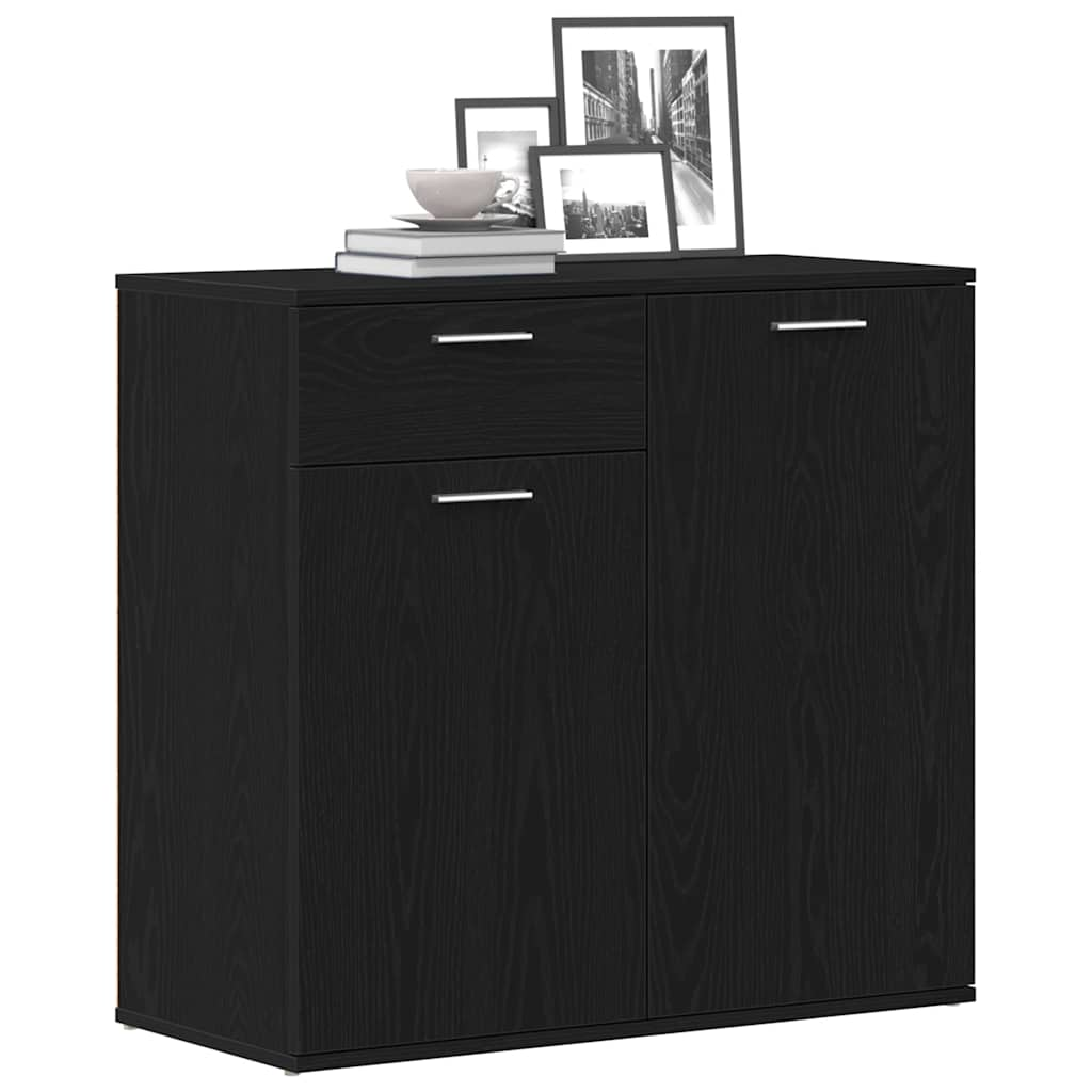 Credenza Rovere Nero 80x36x75 cm in Legno Multistrato