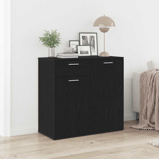 Credenza Rovere Nero 80x36x75 cm in Legno Multistrato