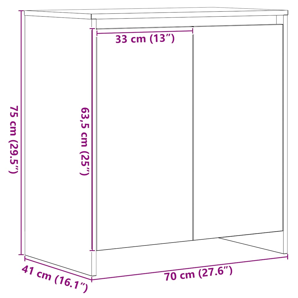 Credenza Rovere Nero 70x41x75 cm in Legno Multistrato